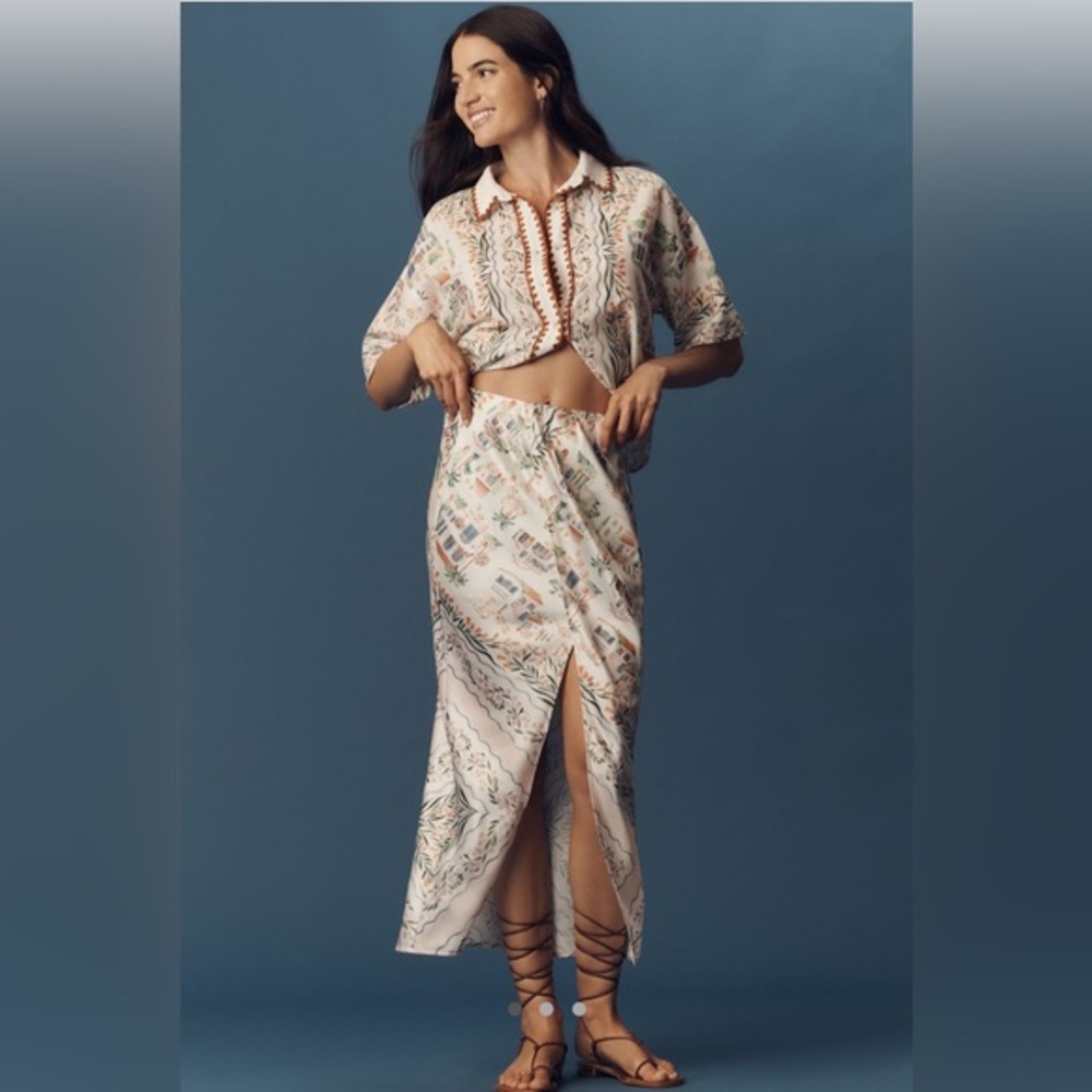 NWT En Saison x Anthropologie Alaia Faux-Wrap Satin Maxi Skirt | S